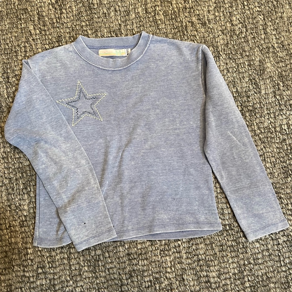 Kids Star Embroidered Gray Long Sleeve Shirt